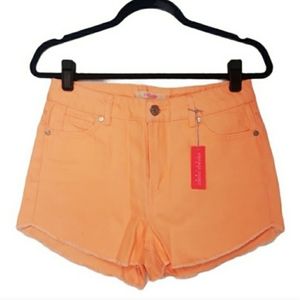 REFUGE Coral Orange Vintage Cheeky Raw Hem Shorts 6 Small NWT
